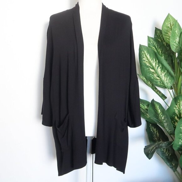 Eileen Fisher Black Viscose Drapey Open Front Cardigan Size Medium M - Picture 9 of 9